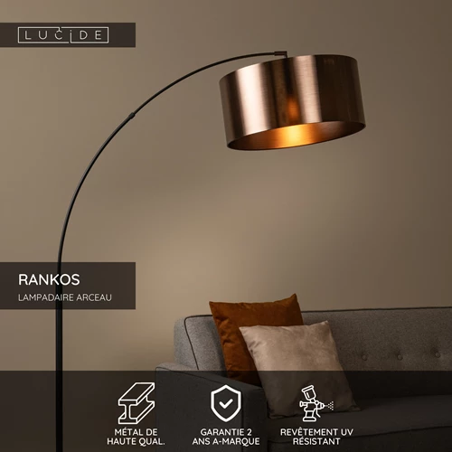 Lucide RANKOS - Lampadaire arceau - 1xE27 - Noir - USP